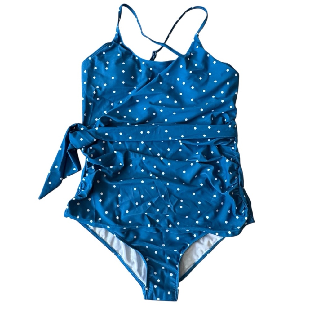 NWT! 2 Piece Blue and White Polka Dots Swimsuit. Original Package.